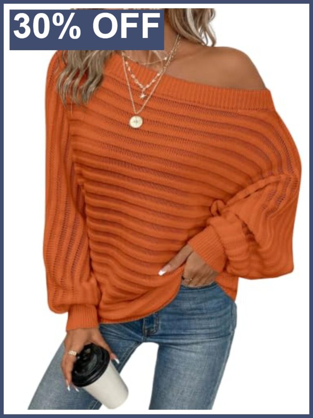 Off Shoulder Batwing Sleeve Oversized Knit Sweater Boat Neck Top
